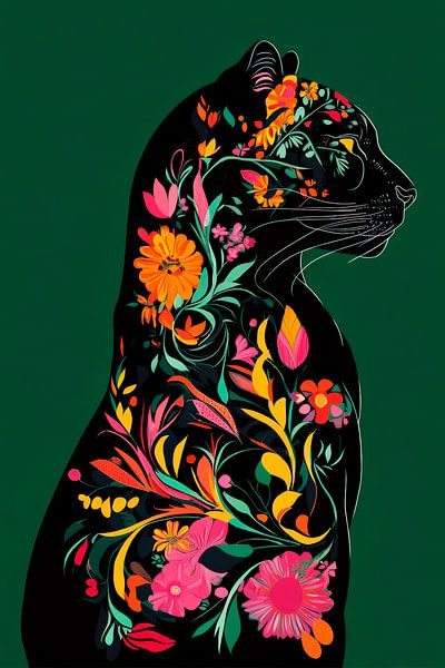 Flower cougar on green - colourful elegance by Poster Art Shop