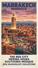 Marrakech retro travel poster by Vlindertuin-Art