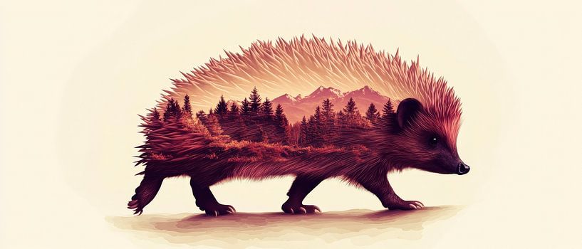Hedgehog with landscape by Poster Art Shop