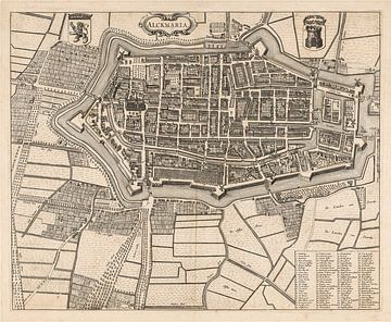 Carte d'Alkmaar avec bordure lumineuse, anno ca 1690 sur Gert Hilbink