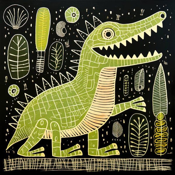 Grüner Alligator Volkskunst von Aloke Design
