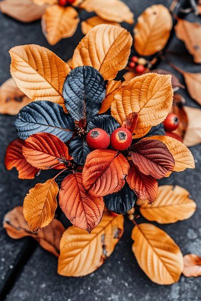 Close-up of red berries and autumn leaves. by Imperial Art House