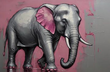 Abstract elephant in silver and pink by De Muurdecoratie