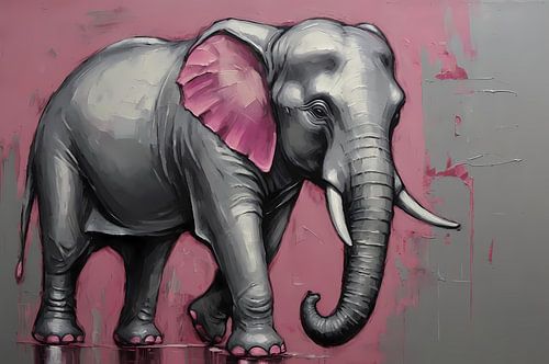 Abstracte olifant in zilver en roze