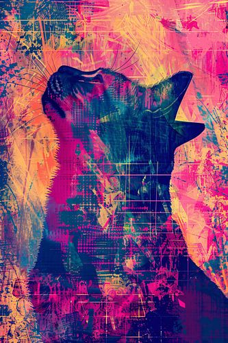 Digitale kunst van kat in levendige kleuren