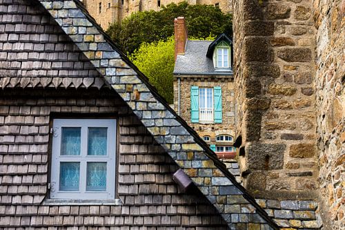 Detail of cottages with windows near Mont Saint-Michel