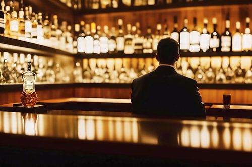 Blick auf Barkeeper mit Spirituosen