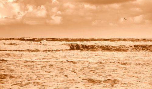 Die Wellen des Meeres bei Texel in Sepia