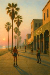 Venice Beach Boardwalk: Rollschuhfahrer zur goldenen Stunde