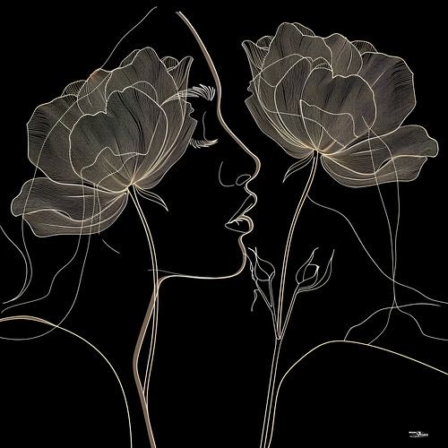 lijntekening van een vrouw met een bloem