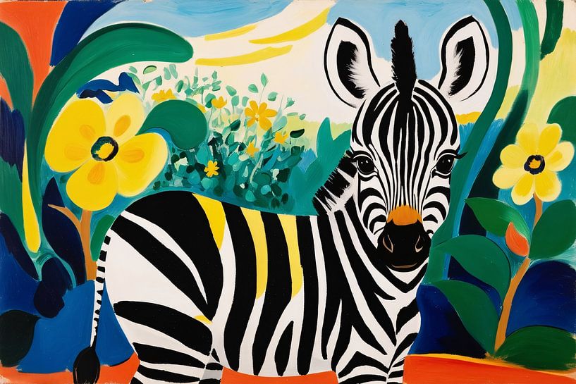 Kleurrijke zebra tussen bloemen van Art & Soul Creations
