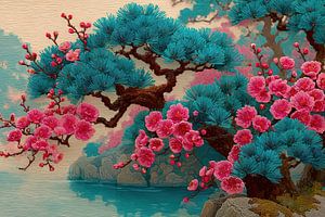 art japonais fleurs dans le parc