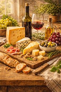 Mediterranean Dining Room Wall Art – Wine & Cheese Still Life