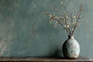 Rustikale Vase mit zarten Zweigen
