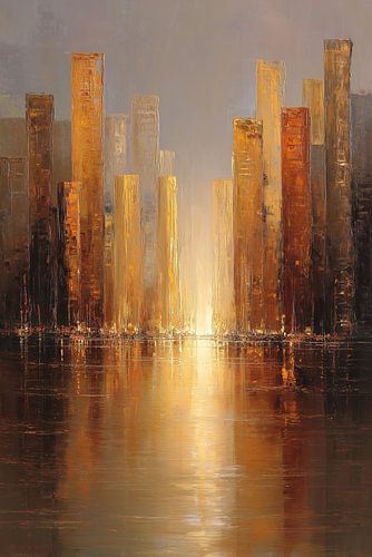 Stadt im goldenen Spiegelbild