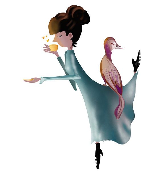 Woman with pink bird by Hanna Maas