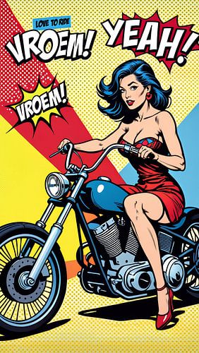Pop-art: Woman rides in style van MotorPoster