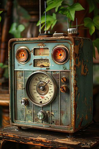 Retro Radio in Vergane Glorie met Plant