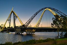 The Matagarup Bridge in yellowish lighting