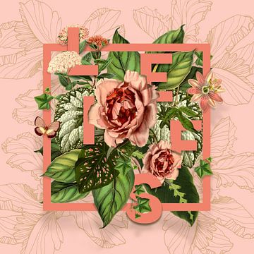 'Liefs' in Botanical elements with pink frame