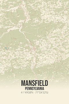 Vintage landkaart van Mansfield (Pennsylvania), USA. van Rezona