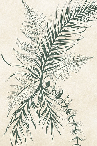 Title: Botanical Palm and Fern Branches