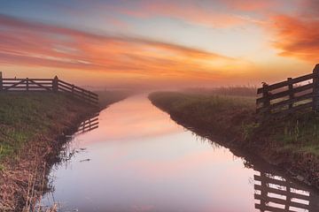 Mistige zonsopkomst in natuurgebied Kruiszwin in Anna Paulowna (1) van Bram Lubbers