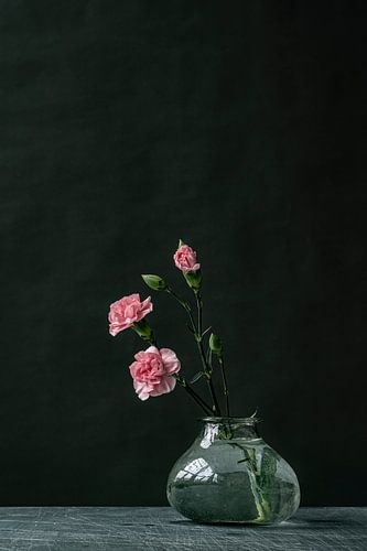 Foto print | Roze bloemen in glazen vaasje | Botanisch