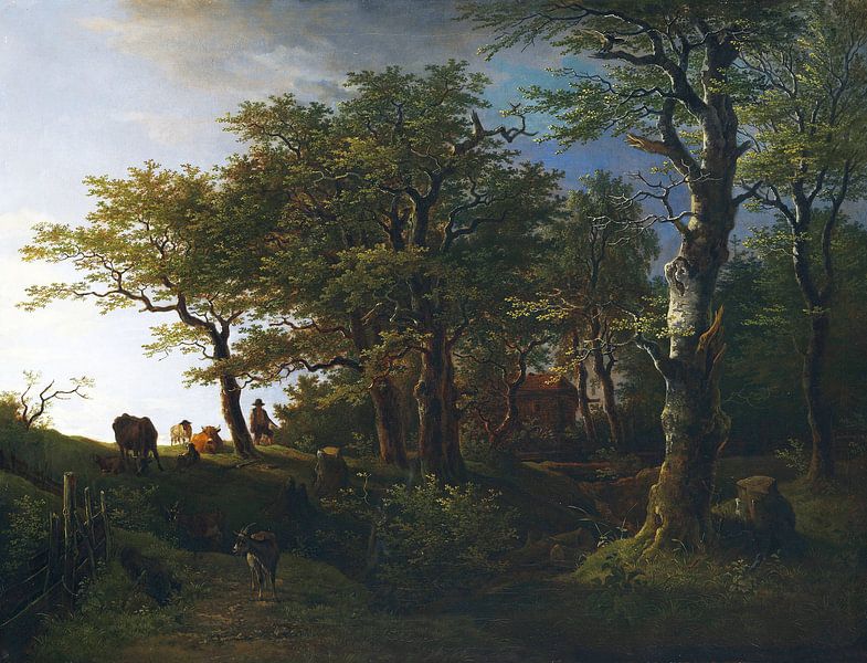 MAX JOSEPH WAGENBAUER, Licht boslandschap met vee en herders, 1807 van Atelier Liesjes