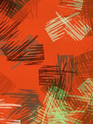 Retro geïnspireerde kunst in levendige terracotta en groene kleuren