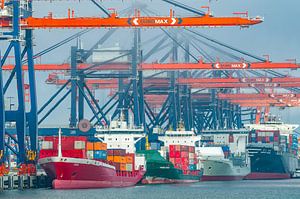 Containerschiffe auf dem Containerterminal im Hafen von Rotterd