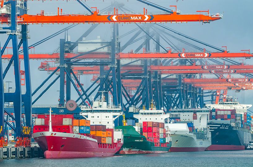 Containerschepen bij de containerterminal in de haven van Sjoerd van der Wal Fotografie