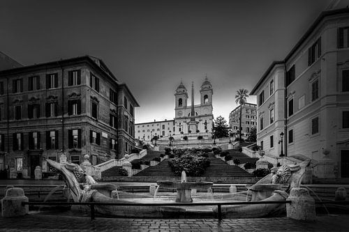 Barcaccia Fountain at the Spanish Steps - Black and White