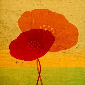 Moderne Japandi-Malerei mit Mohnblumen