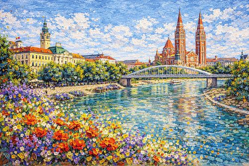 Szeged in Hongarije, een impressionistisch schilderij.