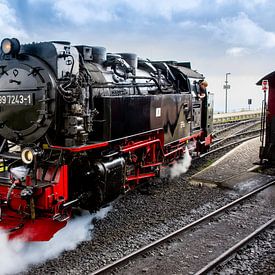 Locomotive à vapeur au sommet du Brocken, dans la région du Harz en Allemagne. sur Jan van Broekhoven