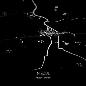 Carte en noir et blanc de Niezijl, Groningen. sur Rezona