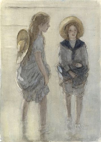 Twee pootjebadende meisjes rond 1900