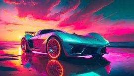 Retro auto met zonsondergang