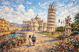 Pisa in Italië, een impressionistisch schilderij. van Galerij Hoppenbrouwers