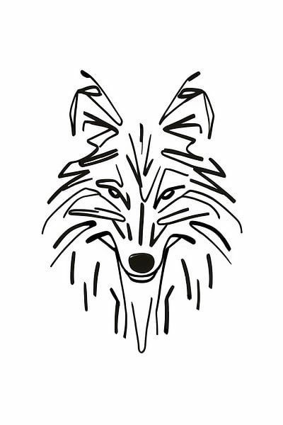 Abstracte Zwart-Witte Vos Lijntekening van Art & Soul Creations
