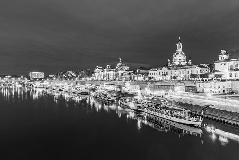 Black and white photography Dresden skyline with Frauenkirche church by Werner Dieterich