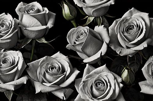 Zwart-witte close-up van rozenbloemen