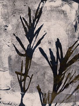 Botanische Wabi-Sabi kunst met bladprints in neutrale aardetinten van Dina Dankers
