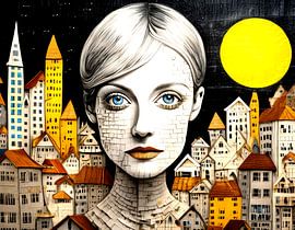 Yellow moon - Portrait of a woman by Reiner Borner