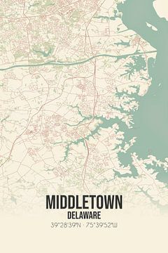 Vintage landkaart van Middletown (Delaware), USA. van MijnStadsPoster