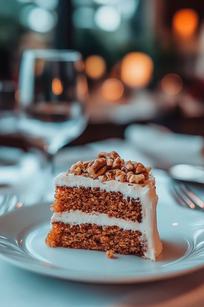 Delicious slice of nut cake in the restaurant by Poster Art Shop
