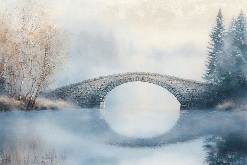 Old stone bridge in fog by Imperial Art House