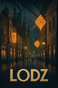 Lodz Piotrkowska Straße Poster - Industriearchitektur & Neonlichter Kunst