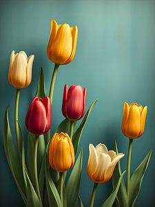 Tulpenstrauß auf grünem Hintergrund